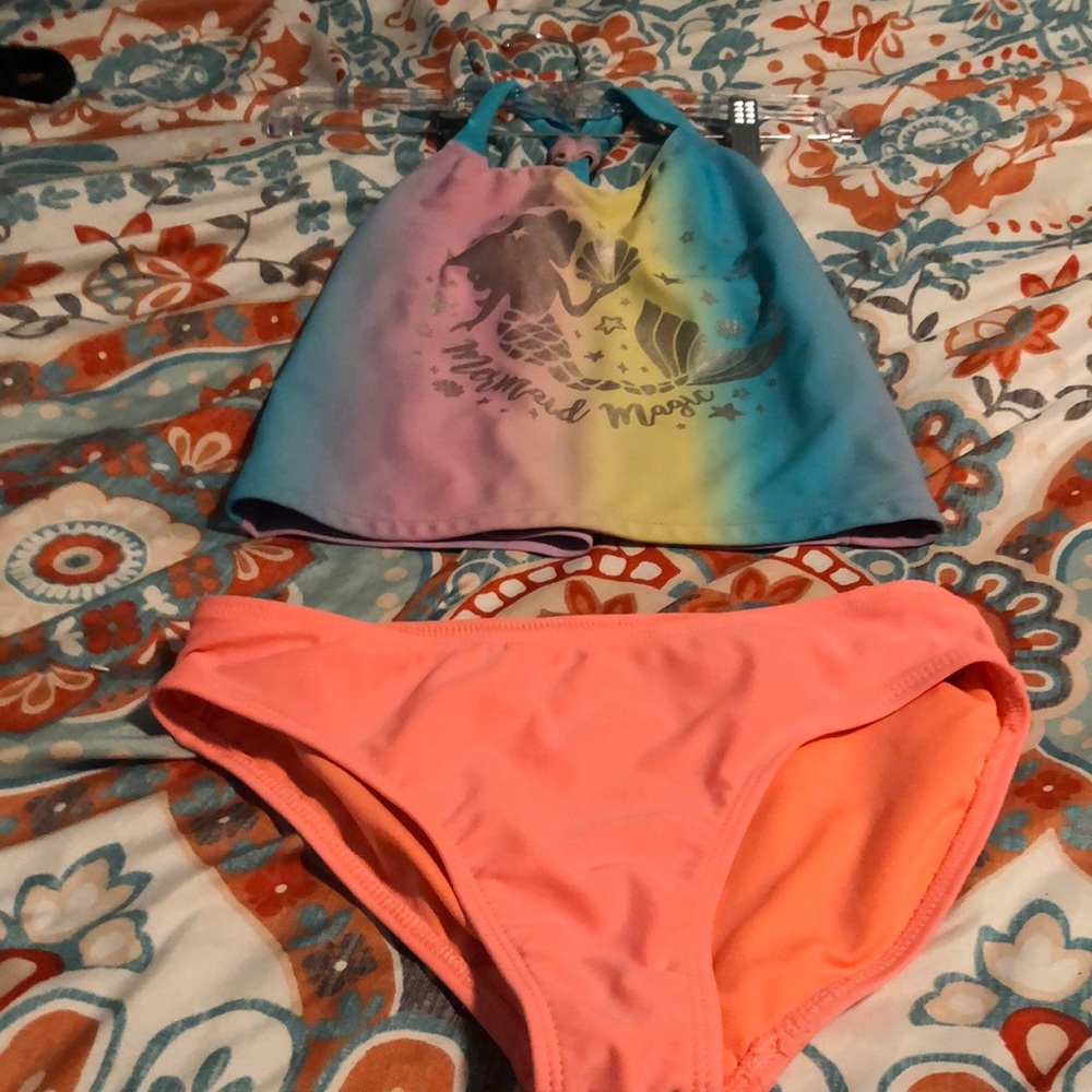 Mermaid pink yellow blue orange bottoms 10-12
